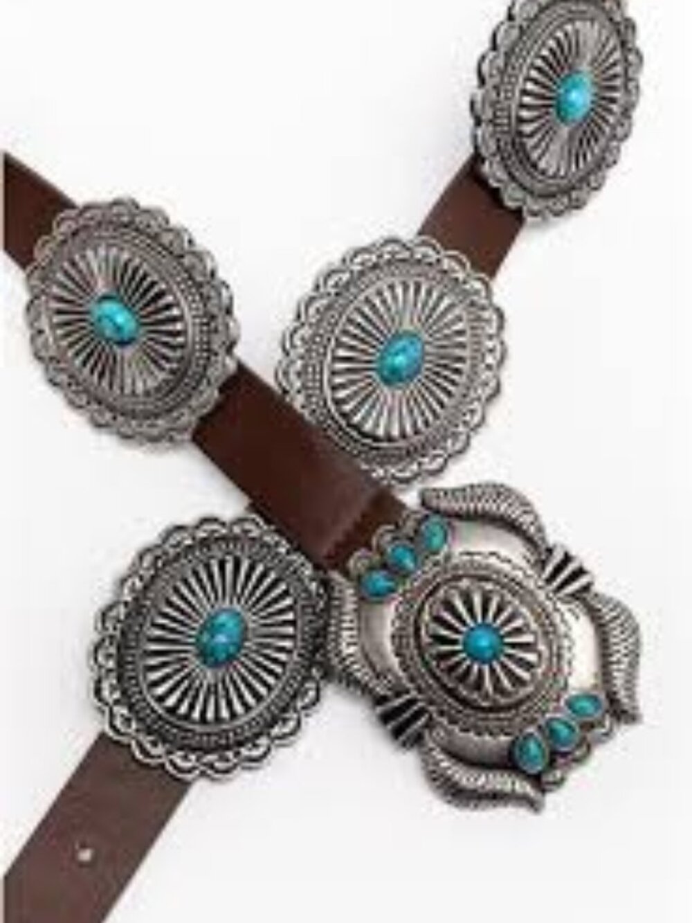 NWT Shyanne BROWN LEATHER/TURQUOISE WM'S BELT SZ M/L Concho Chain Link Belt